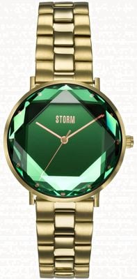 STORM Elexi lazer pulsera de acero inoxidable dorado con esfera verde 47504/GD/GR