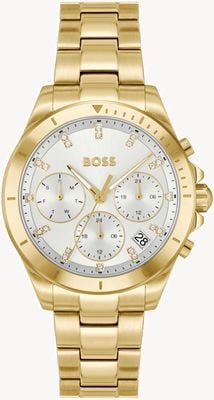 BOSS Montre sport lux Alley (36 mm) avec cadran argenté et bracelet en acier inoxydable PVD or 1502829