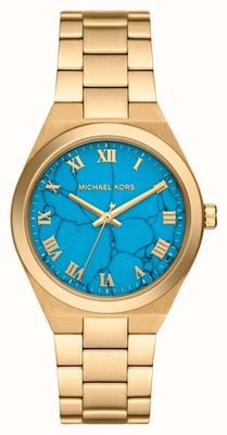 Michael Kors Dameslennox (37 mm) blauwe wijzerplaat / goudkleurige roestvrijstalen armband MK7460