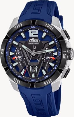 Lotus Vortex quartz chronograaf (45,3 mm) donkerblauwe en zwarte wijzerplaat / donkerblauwe rubberen band L18944/1