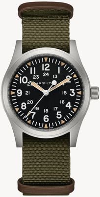 Hamilton Khaki Field Mechanical (42mm) Black Dial / Green NATO Strap Watch H69529933