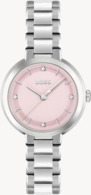 BOSS Damenuhr Sena (34 mm) mit rosa Zifferblatt und Edelstahlarmband 1502757