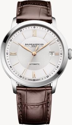 Baume & Mercier Classima Date Automatic (40mm) Silver Sun-Satin Dial / Dark-Brown Leather Strap 10853
