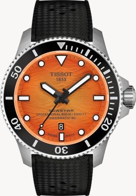 Tissot Seastar 2000 Powermatic 80 (44mm) Orange Wave Dial / Black Rubber Strap Watch T1209071728100