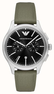 Emporio Armani Cronógrafo de cuarzo (42 mm), esfera negra / correa de caucho verde AR11693