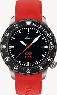 Sinn U50 HYDRO SDR 5000m (41mm) Black Dial / Red Silicone Strap Watch 1051.040 RED SILICONE