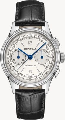 Certina Ds自動巻きクロノグラフ（42mm）ホワイトダイヤル/ブラックレザーストラップ C0384621603700