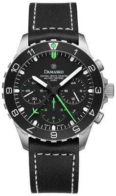 Damasko DC86/2 Chronograph Manufaktur Automatik (42 mm) schwarzes Zifferblatt / schwarzes Armband aus schneeweißem Kalbsleder DC86/2 BLACK CALF LEATHER