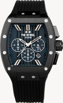 TW Steel Tonneau-Quarz-Chronograph (42mm) schwarzes Zifferblatt / schwarzes Kautschukband Uhr TO4
