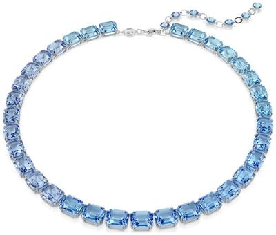 Swarovski Millenia Necklace Octagon Cut Blue Crystals Rhodium Plated 5694136