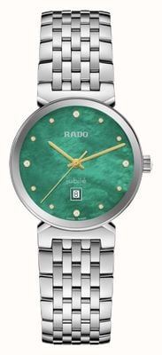 RADO Florence diamanten (30 mm) groene parelmoer wijzerplaat / roestvrijstalen armband R48913903