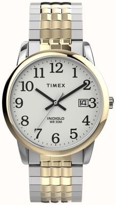 Timex Leicht ablesbare Herrenuhr mit perfekter Passform, weißes Zifferblatt und zweifarbiges Edelstahlarmband TW2V05600