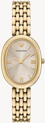 Emporio Armani Montre à quartz à deux aiguilles (26 mm) avec cadran champagne et bracelet en acier inoxydable PVD or AR11707