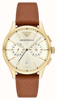 Emporio Armani Cronógrafo de quartzo (42 mm) com mostrador creme e pulseira de couro marrom. AR11714