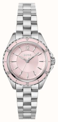 BOSS Saliegroen aquakleurig quartzhorloge met drie wijzers (30 mm) en roze wijzerplaat / roestvrijstalen armband 1502847