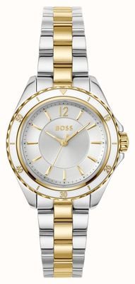 BOSS Relógio de quartzo Sage Aqua com três ponteiros (30 mm), mostrador prateado / pulseira bicolor em aço inoxidável. 1502848