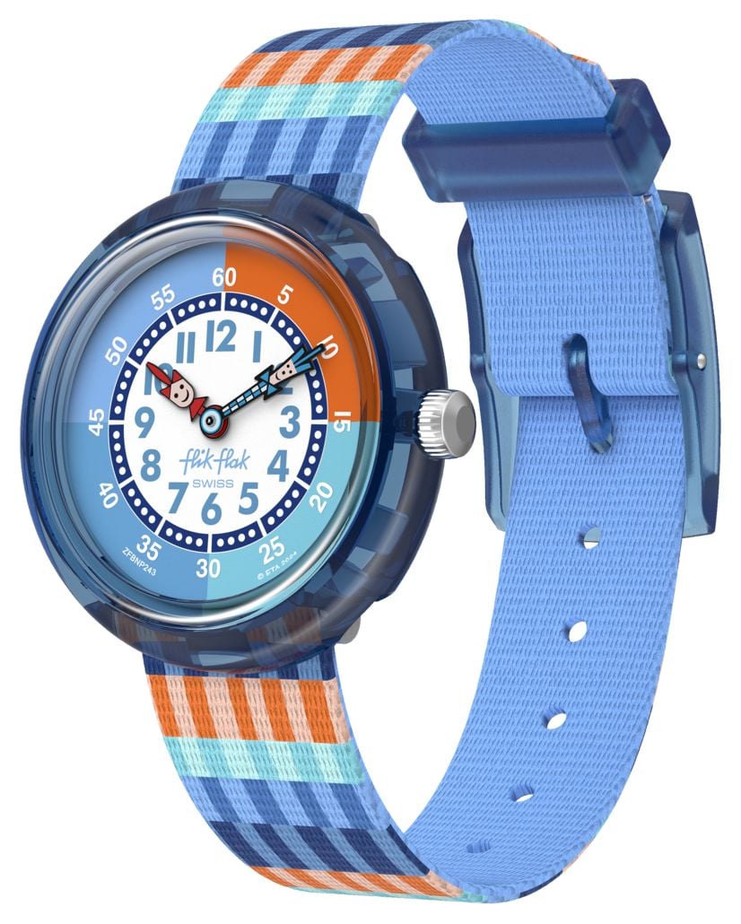 Flik Flak Cadran blanc et bleu Ã  rayures (31,85 mm) / montre