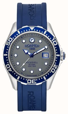 Roamer Rockshell mkiii mostrador cinza scuba / pulseira de silicone azul 867833 41 55 02