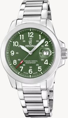 Festina Zwitsers quartz uurwerk (42 mm) met groene wijzerplaat / verwisselbare band (staal/leer/nato) F20081/3